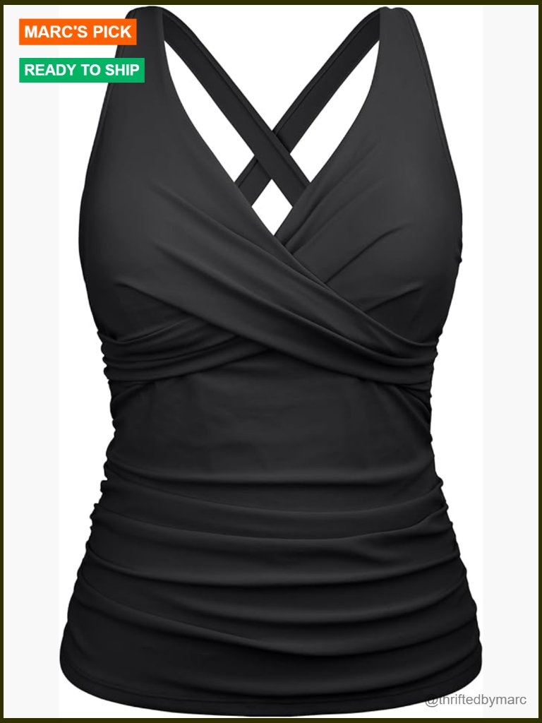 Women Underwire Tankini Top V Neck Ruched Tummy Control Bathing Suit Top Only